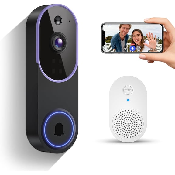 Smart 1080p Video Doorbell Camera with Receiver, Live View, AI Human Detection, 2-Way Audio, Night Vision, Cloud Storage (Sold Separately), 2.4G WiFi, Hidden Security