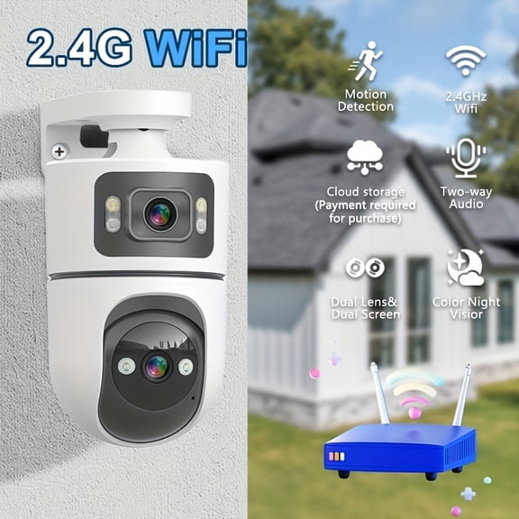 Smart 2.4G/BT Security Camera - 2K Dual Lens 355 PTZ with Triple Night Vision (Smart/Human Tracking/Color), Auto Tracking, Spotlight Alarm, 2-Way Talk, Free Cloud Trial for Home & Pets