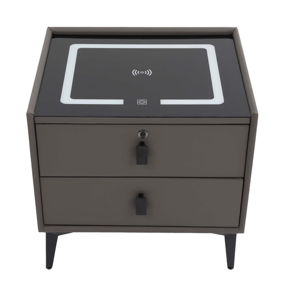 Smart 2-Drawer Bedside Table, Bluetooth Speaker Smart Bedside Cabinet with Fingerprint Lock, Nightstand with Light USB& Wireless Charging for Bedroom