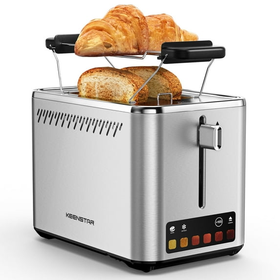 Smart 2 Slice Toaster with Touch Screen, Defrost Function, Wide 1.5" Slots for Bagels, Waffles, Muffins, and Gluten-Free Bread, Stainless Steel Toaster with Warming Rack, 850W