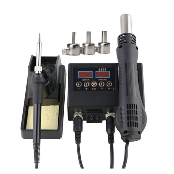 Smart 2-in-1 Lead-Free SMD Rework Soldering Station 8898, Portable Hot Air Gun & Precision Iron Kit