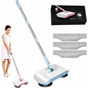 Smart 2-in-1 Manual Floor Sweeper & Mop   Non-Electric Push Broom with Reusable Mop Pads, Powerful Suction, and 360  Swivel Steering BlueM