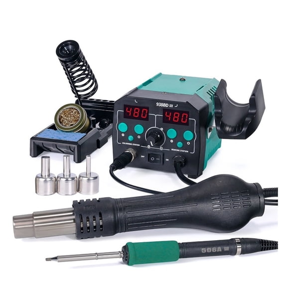 Smart 2-in-1 Rework Soldering Station 775W, High-Power Hot Air Gun Kit with Integrated LED Lamp