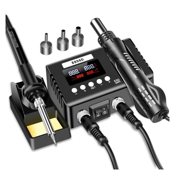 Smart 2-in-1 SMD Rework Soldering Station 8898D, Dual Digital Display Hot Air Gun & Iron Kit ,Repair Gear