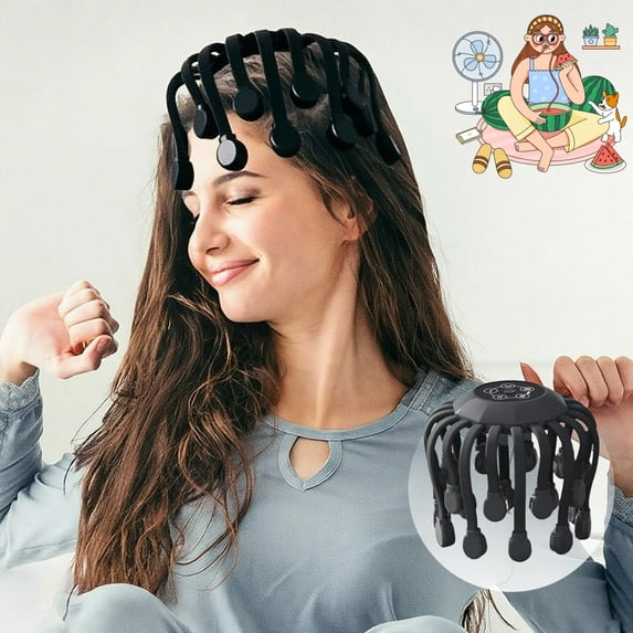 Smart 20-Claw Electric Head Massager Deep Scalp Massage Device with 5 Modes Voice Control TMS Pulse Technology Wireless Stress Relief Sleep Aid for Home and Travel (Black-Small Motor)