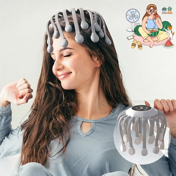 Smart 20-Claw Electric Head Massager Deep Scalp Massage Device with 5 Modes Voice Control TMS Pulse Technology Wireless Stress Relief Sleep Aid for Home and Travel (White-Small Motor)