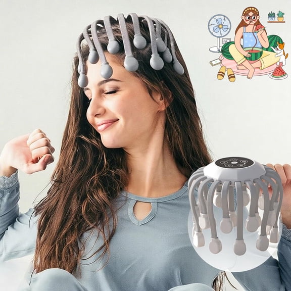 Smart 20-Claw Electric Head Massager Deep Scalp Massage Device with 5 Modes Voice Control TMS Pulse Technology Wireless Stress Relief Sleep Aid for Home and Travel (White-Large Motor)