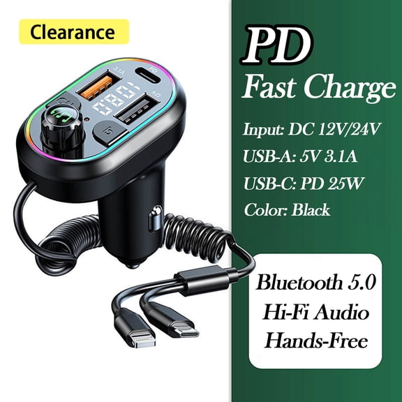 5 in 1 Retractable Car Charger, 25W Fast Car Phone Charger with Retractable Cables and 3 USB Port, Car Charger Adapter Compatible with iPhone 16/15/14/13/12/11,Galaxy,Pixel
