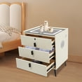 thumbnail image 1 of Smart 3-Drawer Bedside Nightstand Beige White Fingerprint Lock LED Light USB, 1 of 15