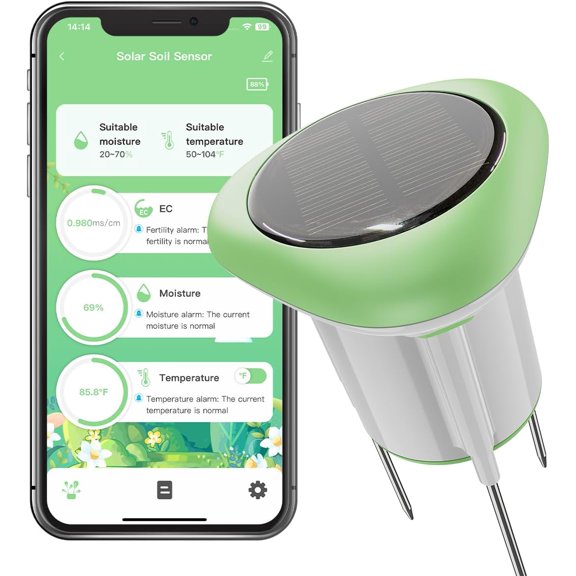 Smart 3-in-1 Soil Mo ture/Temperature/Fertility Meter for Outdoor Plant, Soil Test Kit for Garden/Farming/Lawn, Digital Soil Sensor with Tuya/Smart Life APP Push Notification