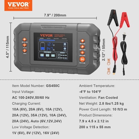 Smart 35A Battery Charger with LCD - Compatible LiFePO4 & Lead-Acid (AGM/Gel/SLA), Trickle Maintainer, Desulfator for Deep Cycle Batteries