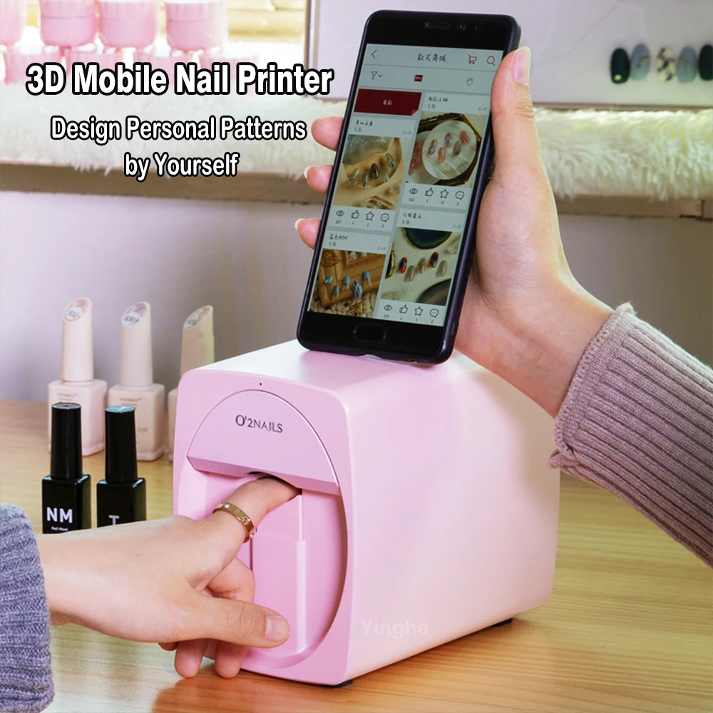Smart 3D Nail Art Printer – DIY Portable Nail Printing Machine with APP Control, 1000+ Patterns, Fast Dry Ink, for Home & Salon Use (Mint Green/White/Pink/Orange)