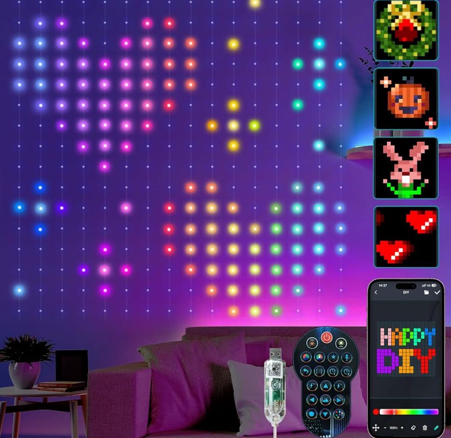Smart 400LED Curtain Lights 6.56x6.56ft with App Programmable, Color ...