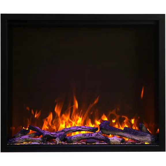 Smart 48 Fireplace  includes a steel trim, glass inlay, 20 piece log set with remote and cord