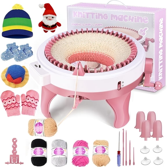 Smart 48-Needle Knitting Machine with Stand, All-in-One Round Loom for Hats, Scarves & Gloves