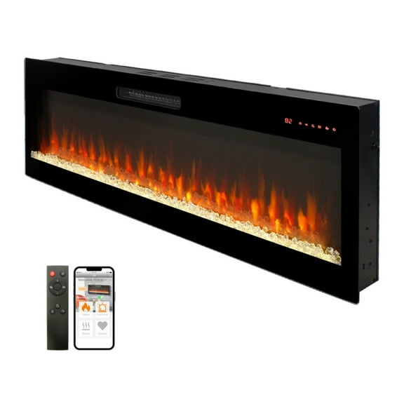 Smart 50" WiFi-Enabled Electric Fireplace Heater, Recessed in-Wall and Wall-Mounted
