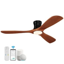 Smart 52 Inch Wood Flush Mount Ceiling Fans with Lights Remote,Quiet DC Motor,Outdoor Indoor Low Profile Ceiling Fan, Modern fan for Bedroom Patio, Voice Contorl with WIFI Alexa App Control
