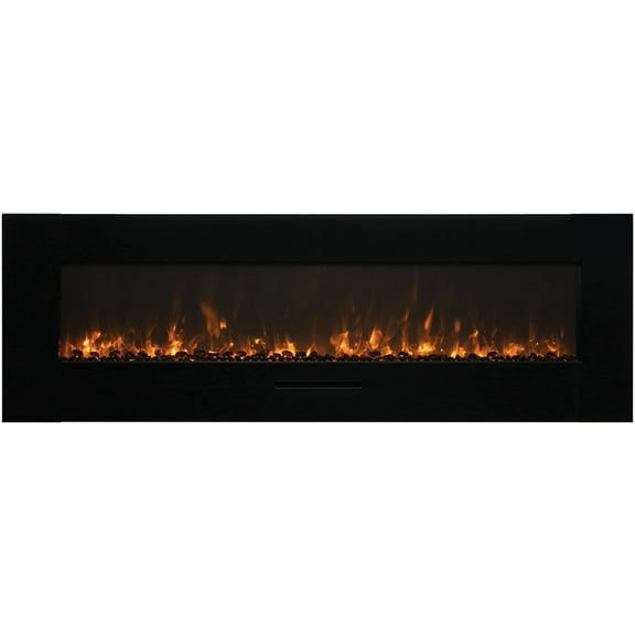 Smart 60" Flush Mount fireplace with Black Glass Surround, Log set