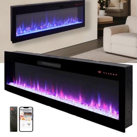 60" Recessed Wall Mounted Electric Fireplace
