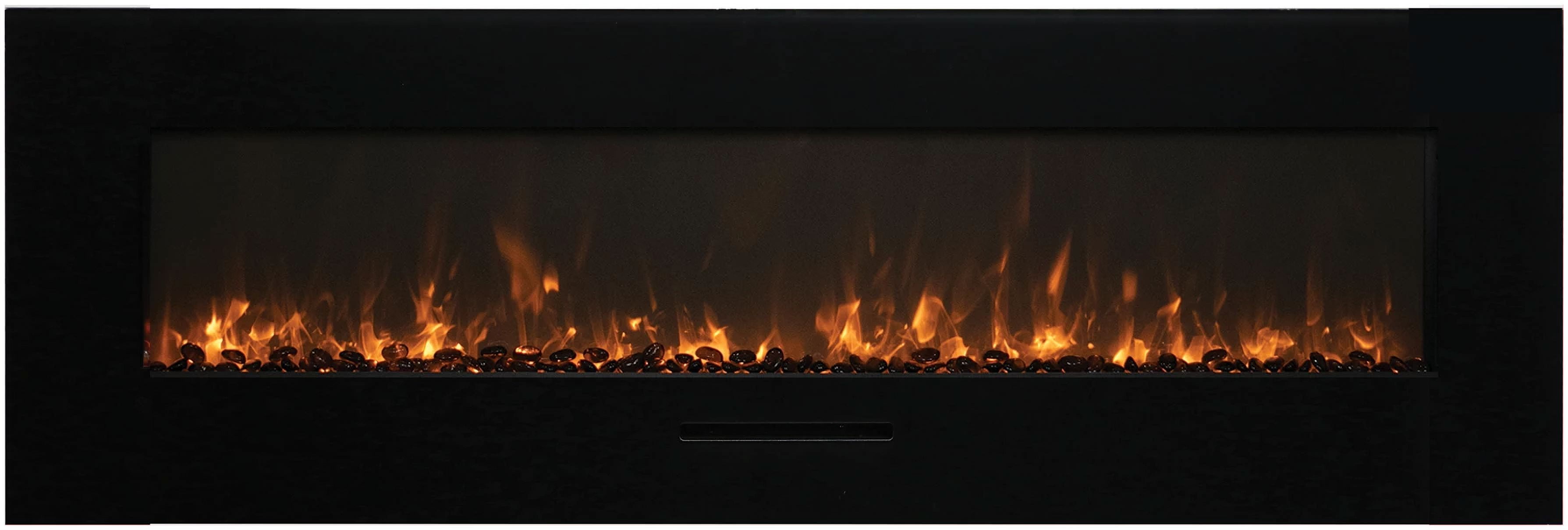 Smart 72" Flush Mount fireplace with Black Glass Surround, Log set