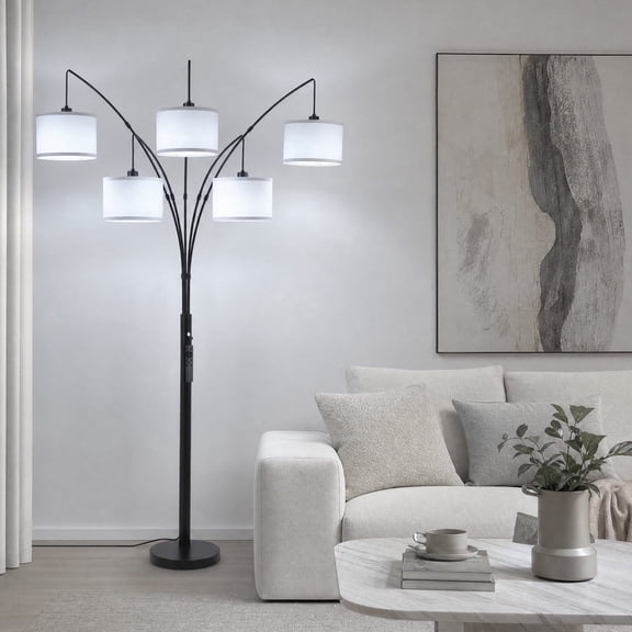 Smart 80" 5-Light Arc Floor Lamp With APP & Remote, Adjustable Heads, Dimmable 3000K-6000K For Living Room