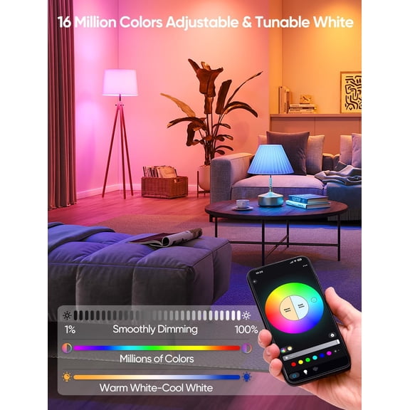Smart A19 LED Light Bulbs, 60W Equivalent 800LM Color Changing E26 9W Bluetooth Light Bulbs with Remote Control, 16 Million DIY Colors RGBWW, Music Sync, 2-Pack