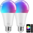 thumbnail image 1 of Smart A19 LED Light Bulbs, 60W Equivalent 800LM Color Changing E26 9W Bluetooth Light Bulbs with Remote Control, 16 Million DIY Colors RGBWW, Music Sync, 2-Pack, 1 of 5