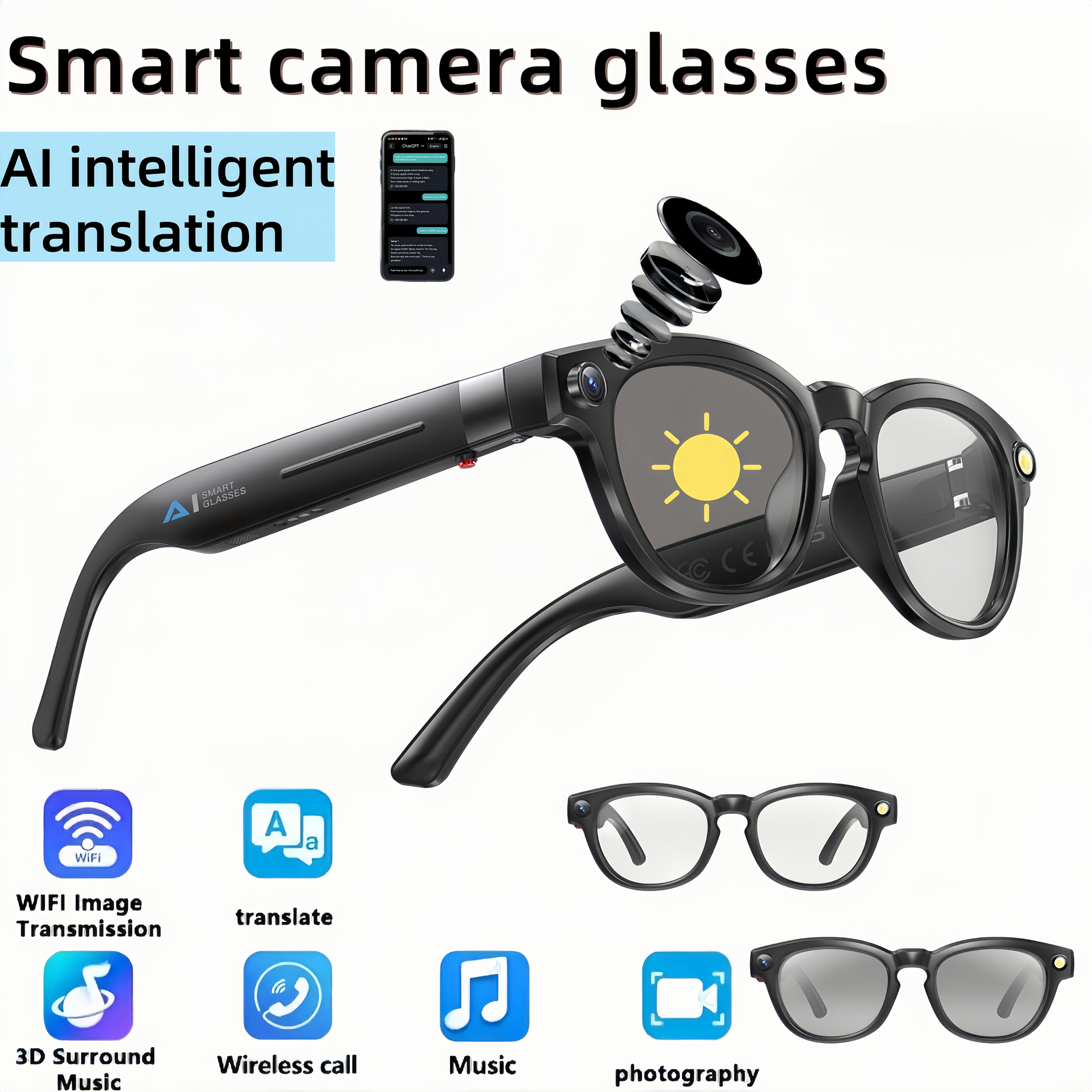 Smart AI Camera Glasses with 1080p Full HD Photo Capture 
