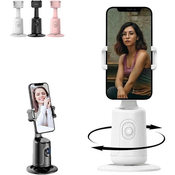 Smart AI Facial Recognition Phone Tripod, 360° Auto Face Tracking Tripod with Remote and Gesture Control, Rotating Phone Holder Stand for Vlogging, Selfies (White)