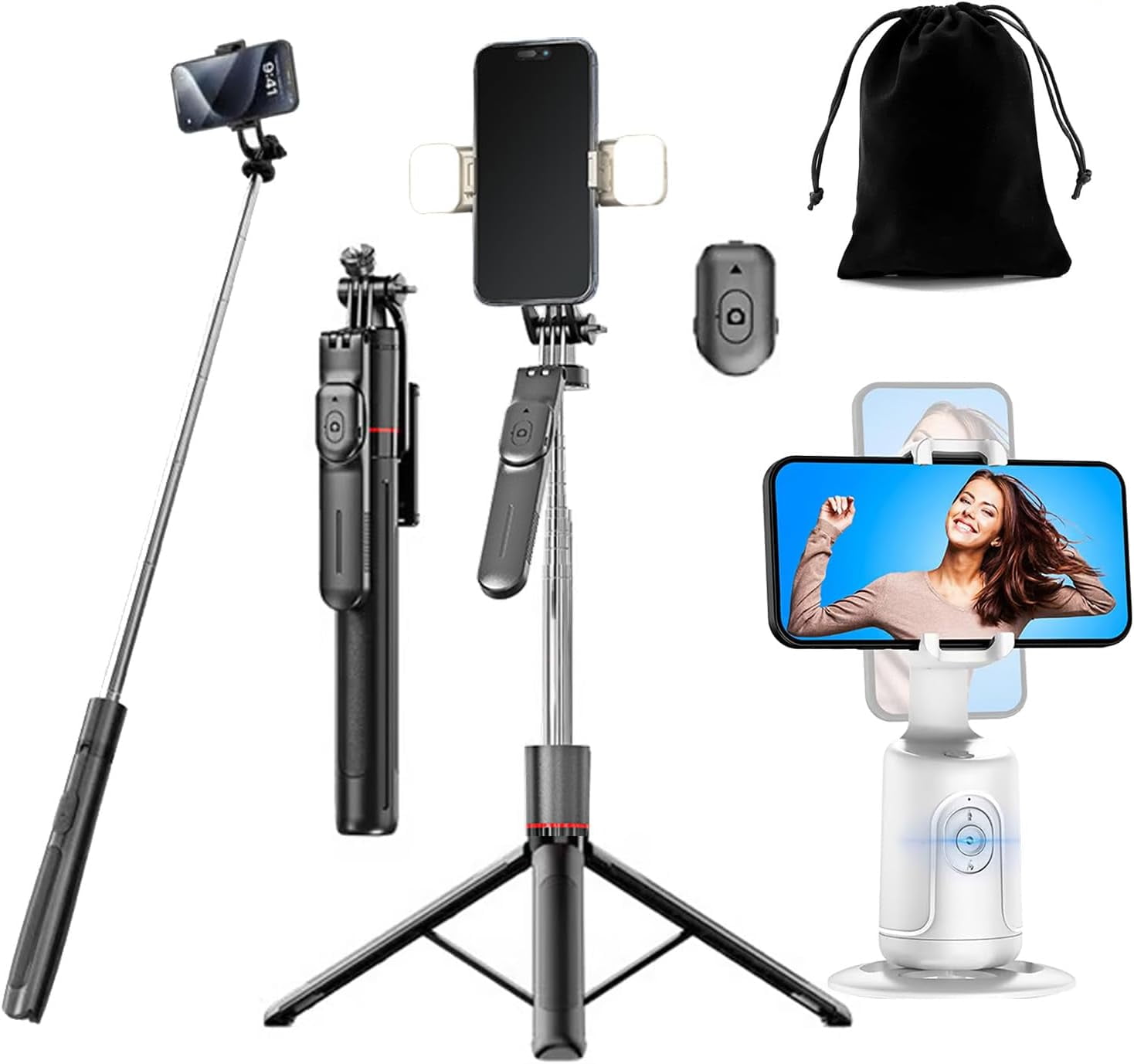 Smart AI Facial Recognition Phone Tripod, Auto Face Tracking Tripod 360 Rotation with Stand, Auto Face Tracking Phone Holder with Smart Trackings Gimbal for Content Creator