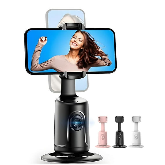 Smart AI Facial Recognition Phone Tripod, Auto Face Tracking Tripods 360 Rotation with Stand, Flippable and Adjustable Angle, Camera Stand with Remote and Gesture Control (Black, without Tripod)
