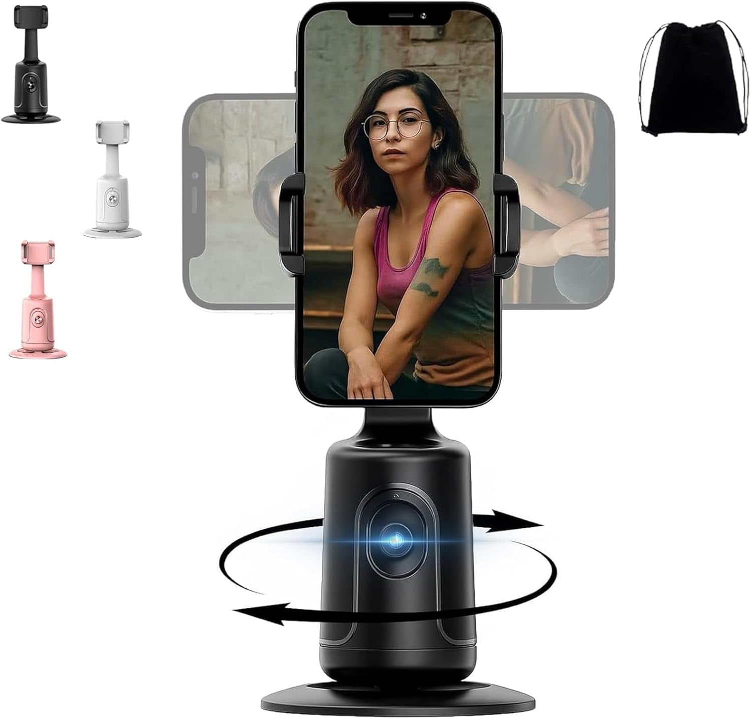 Smart AI Facial Recognition Phone Tripod, Auto Face Tracking for iPhone Android, 360° Rotation Phone Stand, Rechargeable Smart Shooting Stand (Black, Only Smart Tracking Gimbal)