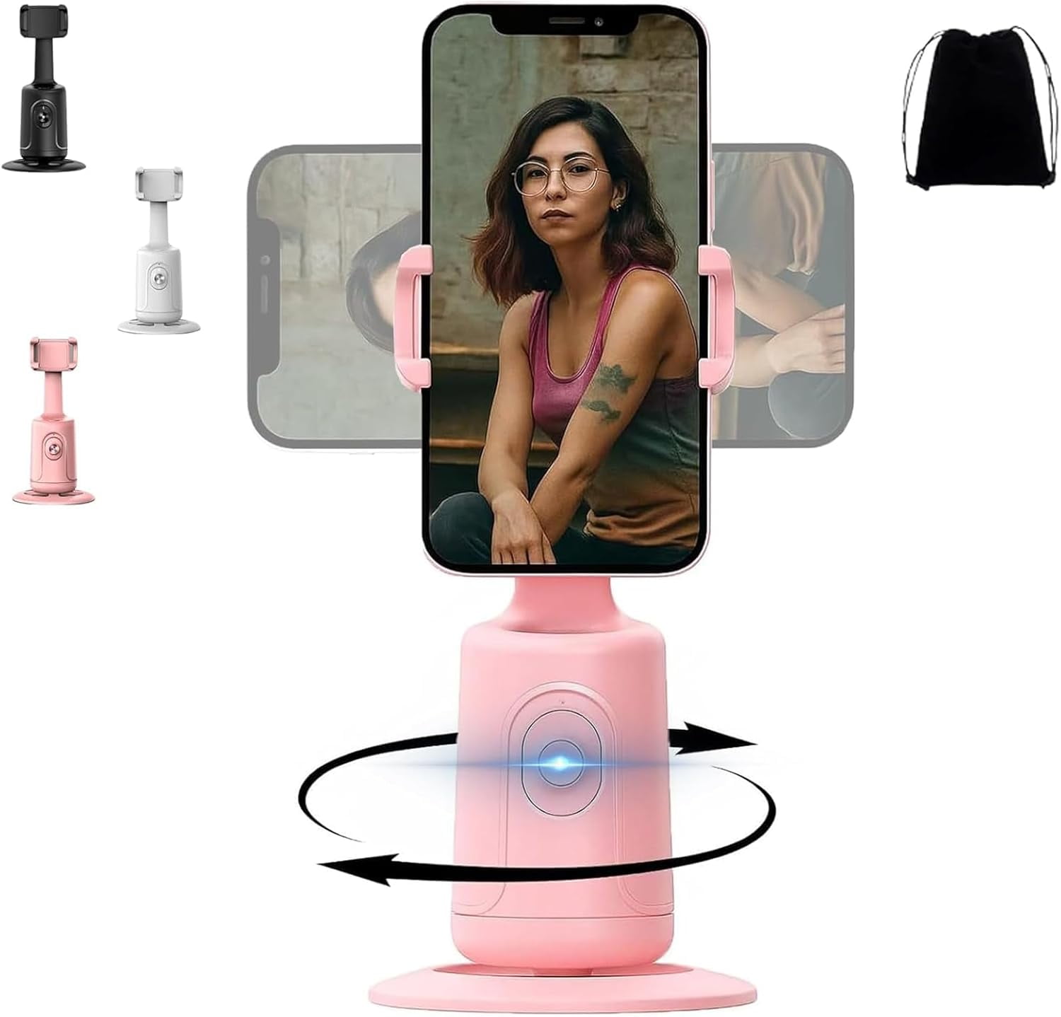 Smart AI Facial Recognition Phone Tripod, Auto Face Tracking for iPhone Android, 360° Rotation Phone Stand, Rechargeable Smart Shooting Stand (Black, Only Smart Tracking Gimbal)