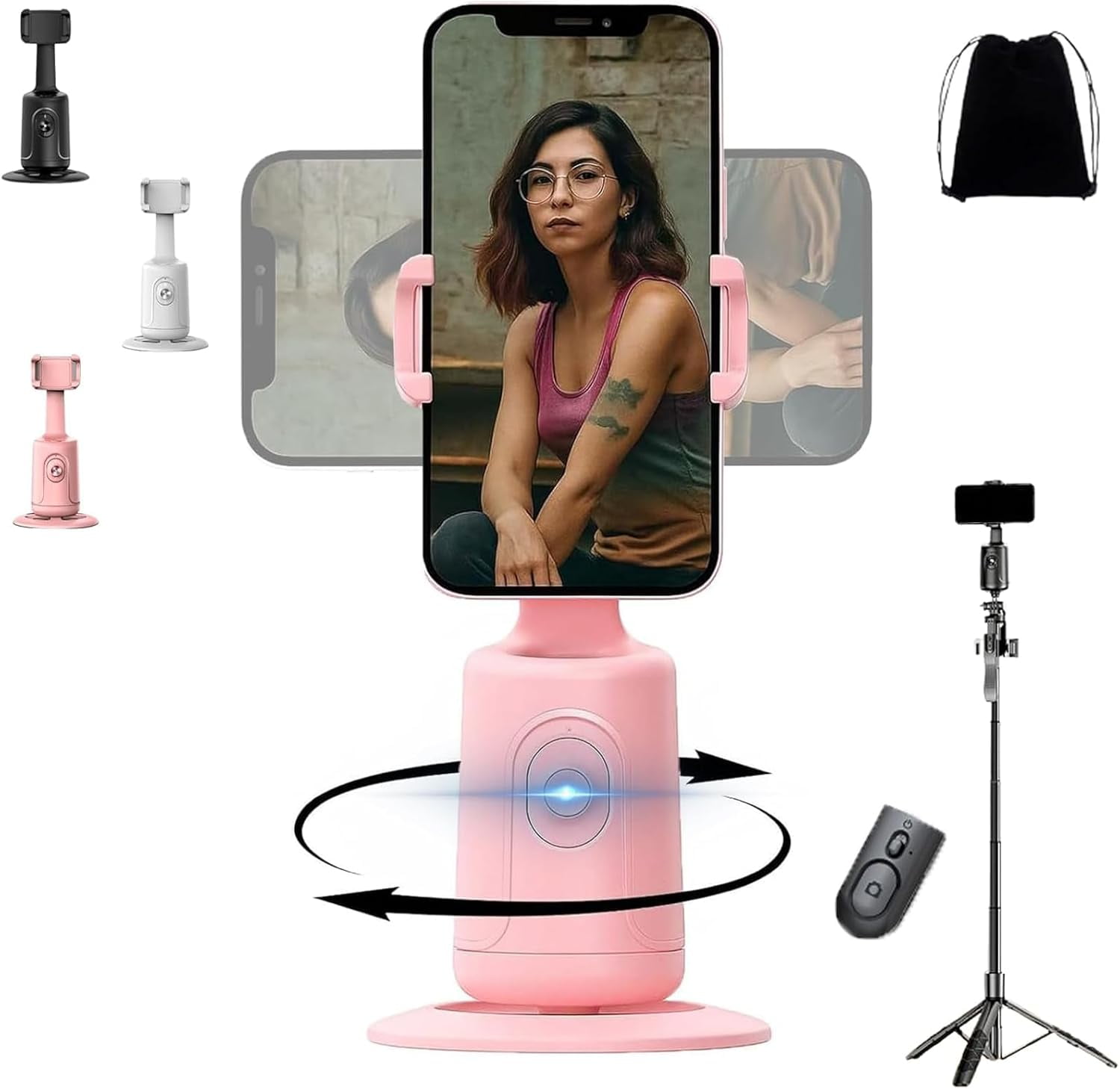 Smart AI Facial Recognition Phone Tripod, Auto Face Tracking for iPhone Android, 360° Rotation Phone Stand, Rechargeable Smart Shooting Stand (Black, Only Smart Tracking Gimbal)