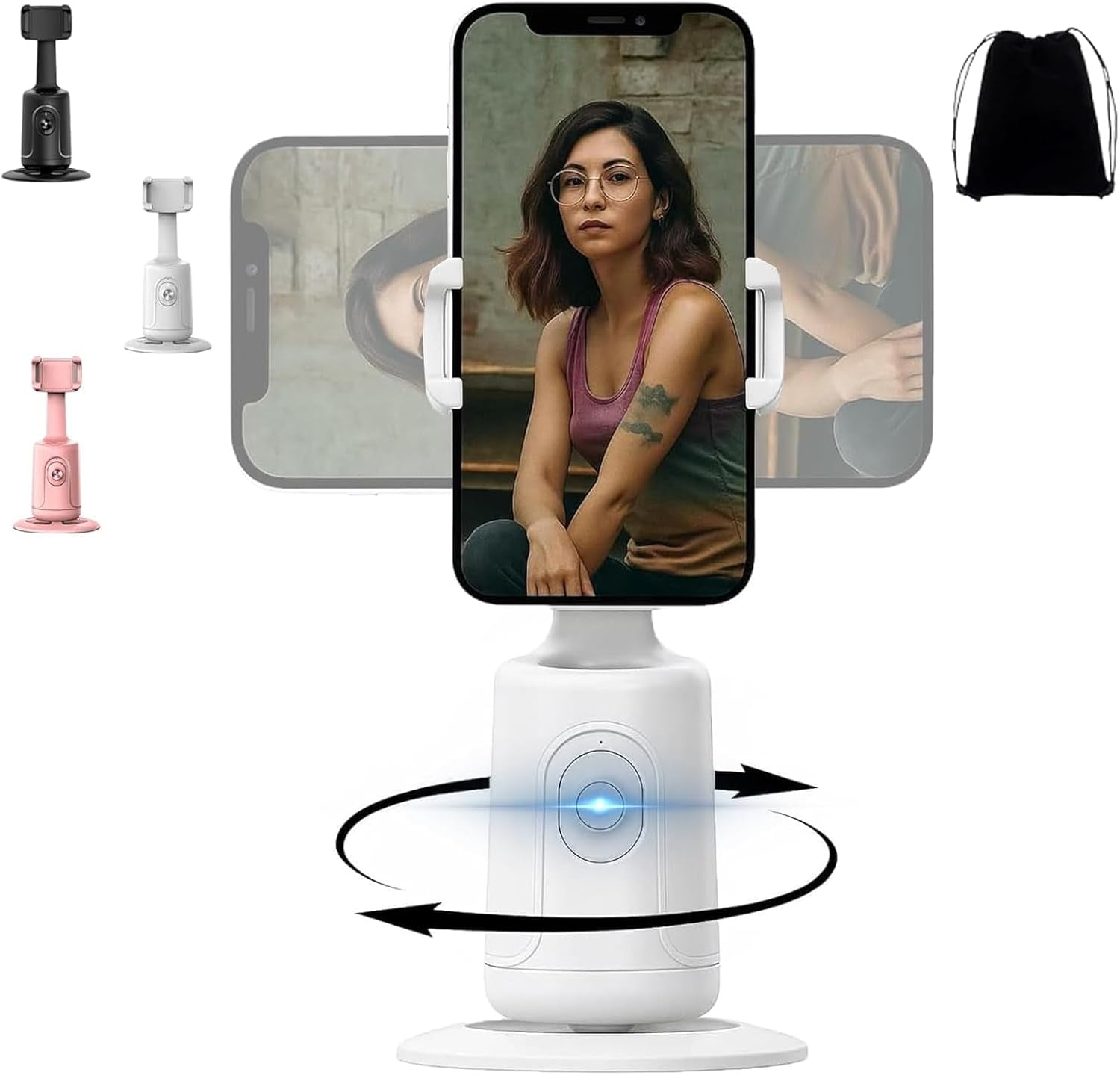 Smart AI Facial Recognition Phone Tripod, Auto Face Tracking for iPhone Android, 360° Rotation Phone Stand, Rechargeable Smart Shooting Stand (Black, Only Smart Tracking Gimbal)