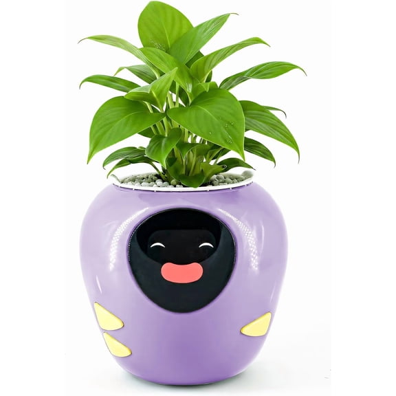 Smart AI Flower Pot with Time-Temperature Display and Expressive Animations for Indoor Decor and Gifts (Green)