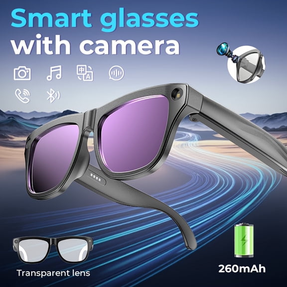 Smart AI Glasses with HD Camera, Voice Assistant, Real-Time Translation, Bluetooth Calls & Music for Outdoor Photography, Running, Hiking | Unisex Transparent Design