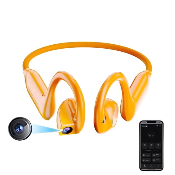 Omgsupcn AI-Powered Smart Wearable Open Ear Headphones with 8MP Camera Bluetooth Wireless Sports Earbuds, AI Voice Assistant, Translation Features Hi-Fi Sound for Travel Outdoor Activities (Orange)