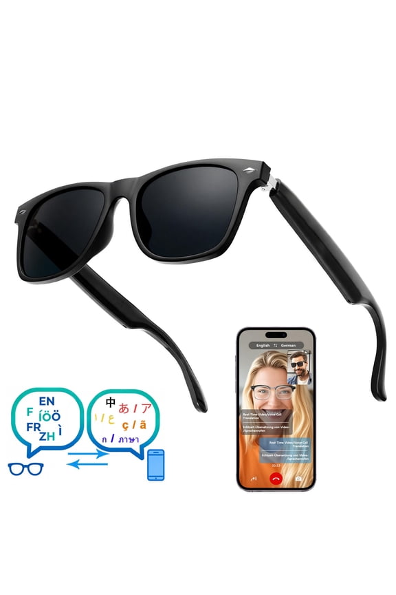 AI Smart Glasses for Men with Open-Ear Speaker - Bluetooth Real-Time Translation Sunglasses with 115,UV400 Lens,Voice Control,Video Call Translation