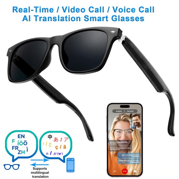 Smart AI Sunglasses for Men ,Polarized Sunglasses with 115 Real-Time Translation,Video Call Translation,Voice Assistant,Bluetooth glasses for Ourdoor