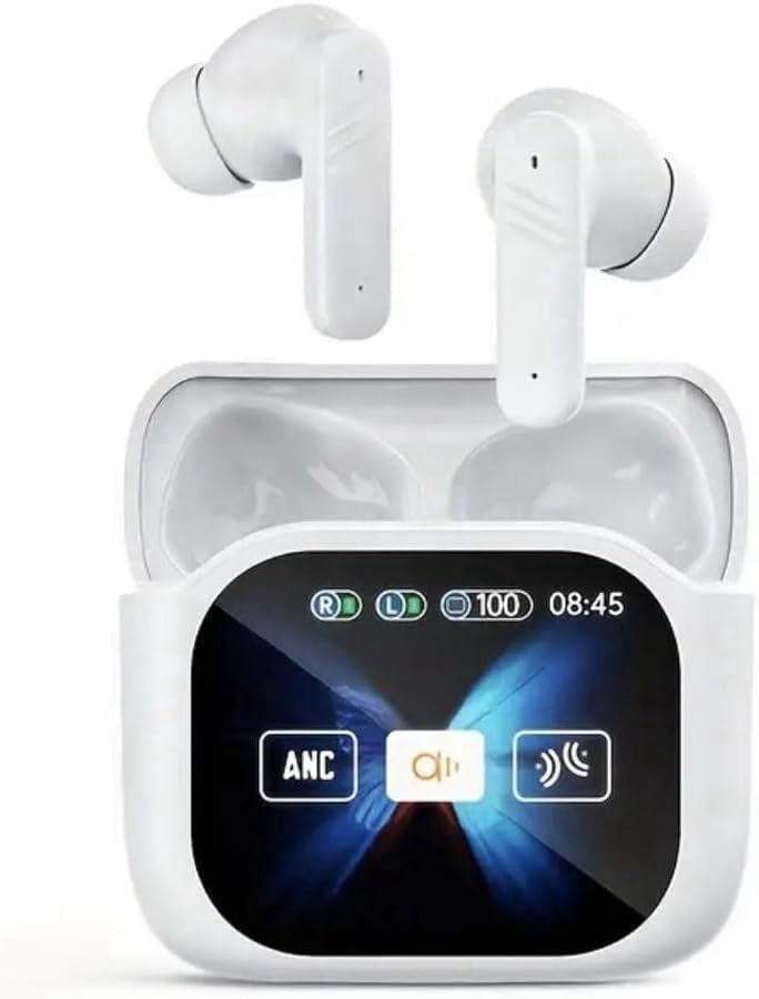 Smart AI Translation Headphones compatible with Google Pixel 7 Pro - Bluetooth 5.4, 144 Languages Real Time Translator Earbuds, ANC ENC, Touch Screen IPX5 Waterproof - White
