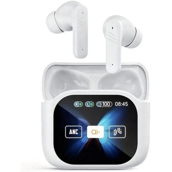 Smart AI Translation Headphones compatible with Google Pixel 7 Pro - Bluetooth 5.4, 144 Languages Real Time Translator Earbuds, ANC ENC, Touch Screen IPX5 Waterproof - White