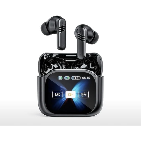 Smart AI Translation Headphones compatible with Samsung Galaxy S22+ - Bluetooth 5.4, 144 Languages Real Time Translator Earbuds, ANC ENC, Touch Screen IPX5 Waterproof - Black