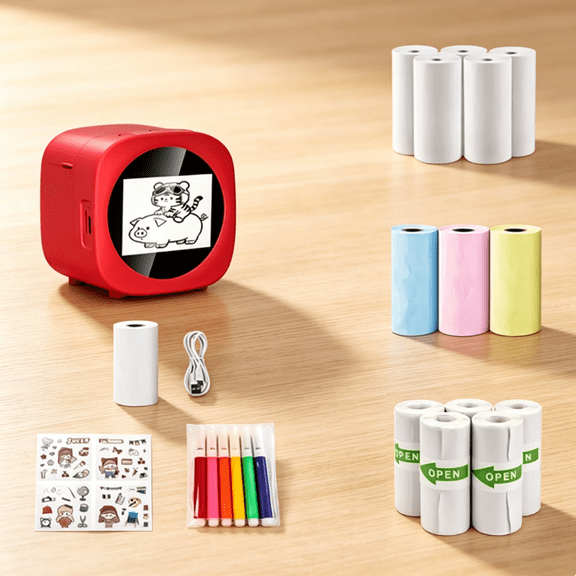 Smart AI Voice Sticker Printer Box, Compact AI Sticker Box with Preview Screen, Portable Inkless Thermal Printer for Home, Office, Study, DIY, 8 Rolls