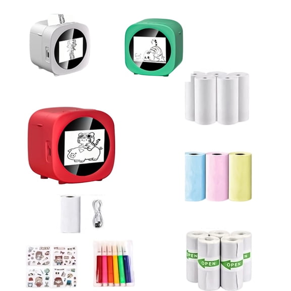 Smart AI Voice Sticker Printer Box, Magic Thermal Sticker Maker with Display, Inkless Portable Sticker Box for Home, Office, Study & DIY Projects, 8 Rolls Paper