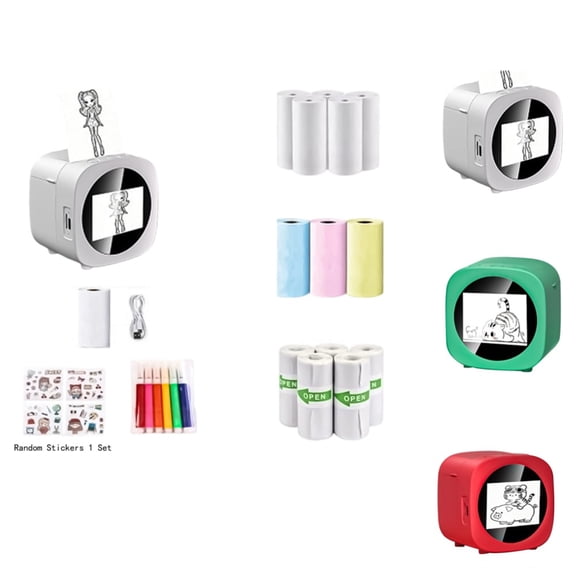 Smart AI Voice Sticker Printer Box, Magic Thermal Sticker Maker with Display, Inkless Portable Sticker Box for Home Office Study & DIY Projects, Creative Kids Toy Gift, 8 Rolls Paper