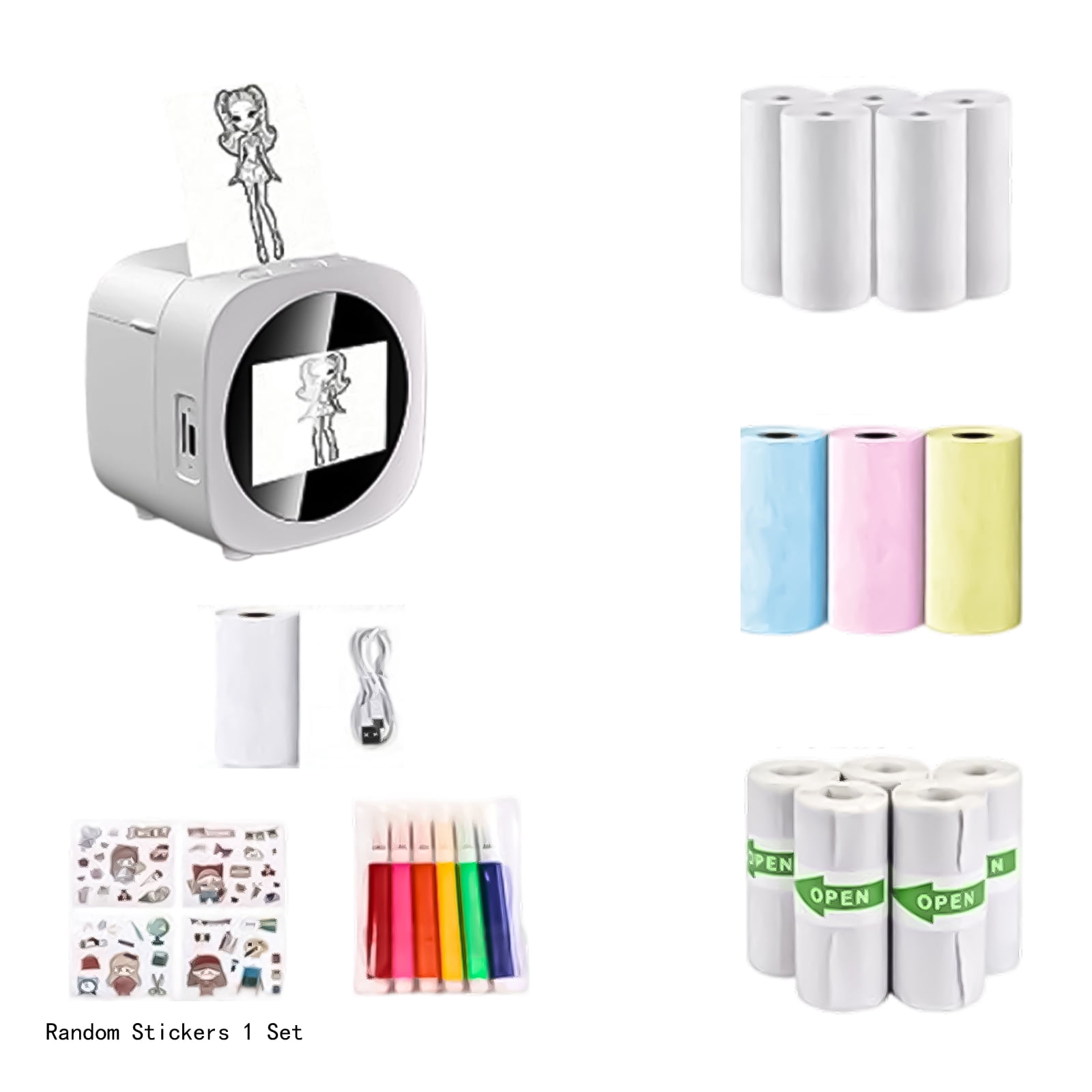Smart AI Voice Sticker Printer Box, Thermal Sticker Maker with HD Display, Inkless Portable Printer for Home Office Study & DIY Projects, 8 Rolls Paper Included