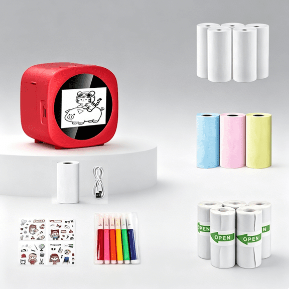 Smart AI Voice Sticker Printer Box, Wireless Thermal Sticker Printer with Display, No Ink Portable Maker for Creative Projects, Labels & Crafts, 8 Rolls