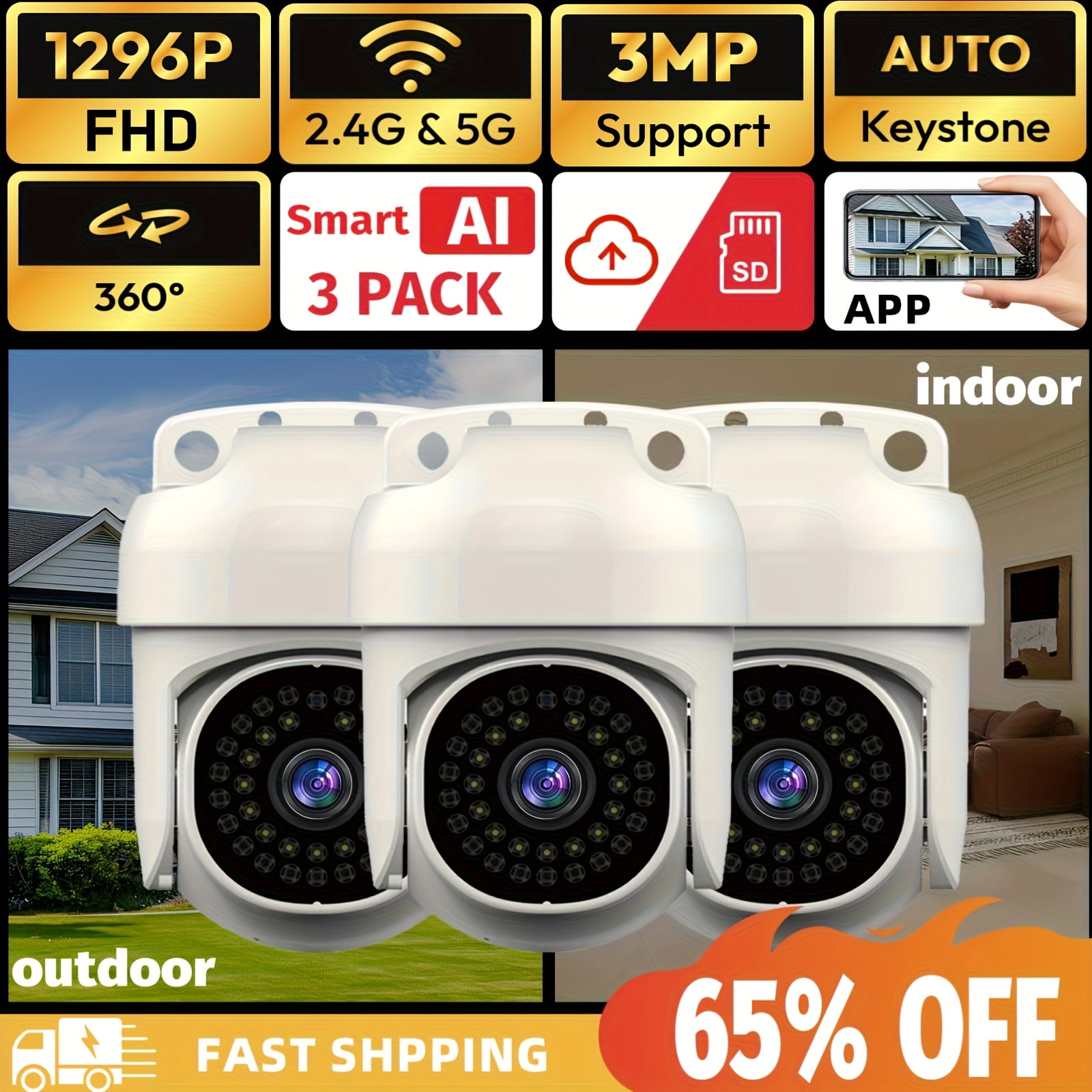 Smart AI Wireless Security Camera: FHD Video, WiFi, Night Vision, App Control, Two-Way Audio, Motion Detection Alarm for Home, Business, Elderly, Pets, Baby Monitoring