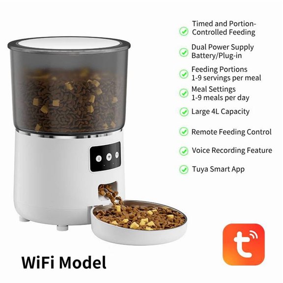 Smart APP Pet Food Dispenser, 4L Automatic Cat Dog Feeding Device Built with Voice Video Feature and Convenient Removable Design